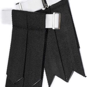 UMAM Kilt Flashes for Men with Heavy Buckle Adjusters, Plain & Tartan Kilt Sock Flashes. - Black Plain 022flbu