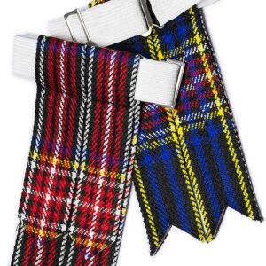 UMAM Kilt Flashes for Men with Heavy Buckle Adjusters, Plain & Tartan Kilt Sock Flashes. - Black Stewart 002flbu