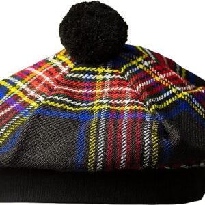 UMAM Scottish Traditional Tam o' Shatner Acrylic Wool Tammy Hat Flat Bonnet Kilt Many Tartans - Black Stewart 002tcp