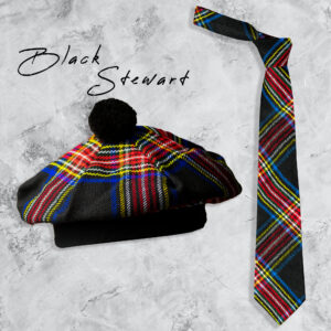 UMAM Scottish Hat and Ties - Many Clan Tartans, Acrylic Wool Men Hat and Ties - Black Stewart