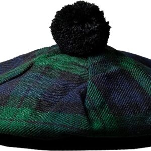 UMAM Scottish Traditional Tam o' Shatner Acrylic Wool Tammy Hat Flat Bonnet Kilt Many Tartans - Black Watch 008tcp