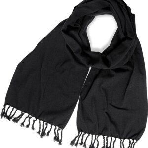 UMAM Plaid Scarf for Men and Women- 90inch, Handmade, Acrylic Wool Winter Scarf/Wedding Slash in Various Tartans - Black Plain