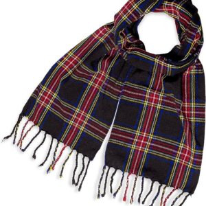 UMAM Plaid Scarf for Men and Women- 90inch, Handmade, Acrylic Wool Winter Scarf/Wedding Slash in Various Tartans - Black Stewart
