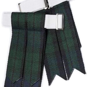 UMAM Kilt Flashes for Men with Heavy Buckle Adjusters, Plain & Tartan Kilt Sock Flashes. - Black Watch 008flbu