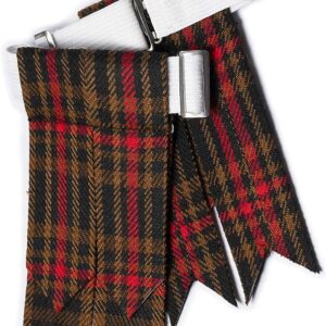 UMAM Kilt Flashes for Men with Heavy Buckle Adjusters, Plain & Tartan Kilt Sock Flashes. - Brown Watch 026 Flbu