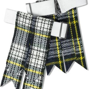 UMAM Kilt Flashes for Men with Heavy Buckle Adjusters, Plain & Tartan Kilt Sock Flashes. - Dress Gordon 001flbu