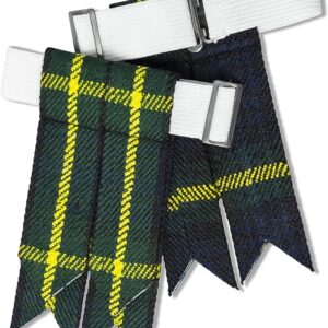 UMAM Kilt Flashes for Men with Heavy Buckle Adjusters, Plain & Tartan Kilt Sock Flashes. - Gordon 020flbu