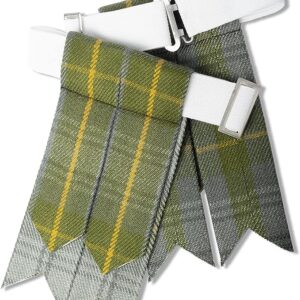 UMAM Kilt Flashes for Men with Heavy Buckle Adjusters, Plain & Tartan Kilt Sock Flashes. - Gordon Weathered 062flbu