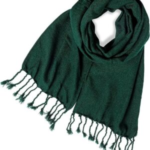 UMAM Plaid Scarf for Men and Women- 90inch, Handmade, Acrylic Wool Winter Scarf/Wedding Slash in Various Tartans - Green Plain