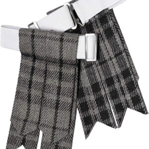 UMAM Kilt Flashes for Men with Heavy Buckle Adjusters, Plain & Tartan Kilt Sock Flashes. - Grey Watch Day 010FLBU