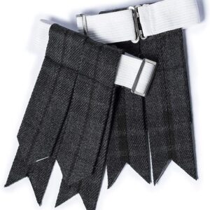 UMAM Kilt Flashes for Men with Heavy Buckle Adjusters, Plain & Tartan Kilt Sock Flashes. - Grey Watch Night 021flbu