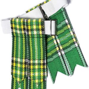 UMAM Kilt Flashes for Men with Heavy Buckle Adjusters, Plain & Tartan Kilt Sock Flashes. - Irish Green 007flbu