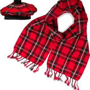 UMAM Scottish Traditional Set of Tam o' Shanter Flat Bonnet, Acrylic Wool Kilt Hat and Scarf in Many Tartans - Macgregor