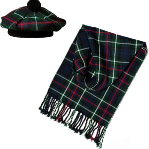 UMAM Scottish Traditional Set of Tam o' Shanter Flat Bonnet, Acrylic Wool Kilt Hat and Scarf in Many Tartans - Mackenzie
