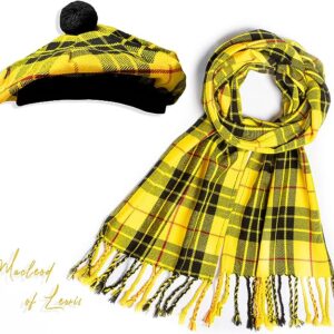 UMAM Scottish Traditional Set of Tam o' Shanter Flat Bonnet, Acrylic Wool Kilt Hat and Scarf in Many Tartans - Macleod of Lewis