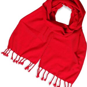 UMAM Plaid Scarf for Men and Women- 90inch, Handmade, Acrylic Wool Winter Scarf/Wedding Slash in Various Tartans - Red Plain