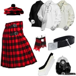UMAM Tartan Kilt Set - 09 Pieces Kilt Accessories for Men, Scottish Outfit