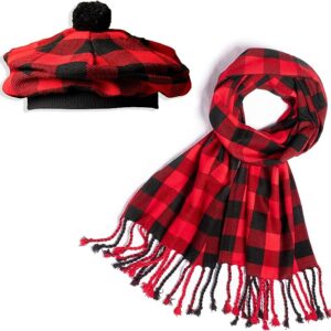 UMAM Scottish Traditional Set of Tam o' Shanter Flat Bonnet, Acrylic Wool Kilt Hat and Scarf in Many Tartans - Rob Roy