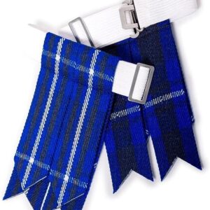 UMAM Kilt Flashes for Men with Heavy Buckle Adjusters, Plain & Tartan Kilt Sock Flashes. - Scottish Blue Scottish National 016flbu