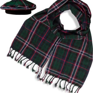UMAM Scottish Traditional Set of Tam o' Shanter Flat Bonnet, Acrylic Wool Kilt Hat and Scarf in Many Tartans - Scottish National