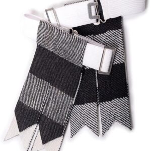 UMAM Kilt Flashes for Men with Heavy Buckle Adjusters, Plain & Tartan Kilt Sock Flashes. - White and Black Rob Roy