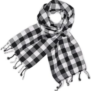 UMAM Plaid Scarf for Men and Women- 90inch, Handmade, Acrylic Wool Winter Scarf/Wedding Slash in Various Tartans - White and Black Rob Roy