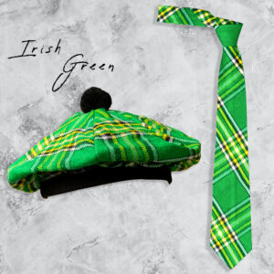 UMAM Scottish Hat and Ties - Many Clan Tartans, Acrylic Wool Men Hat and Ties - Irish Green