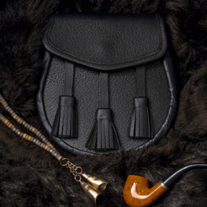 UMAM Traditional Scottish Full and Semi Dress Celtic Sporran in Real Leather and different furs - Kilt Sporran and Belt - Leather Black