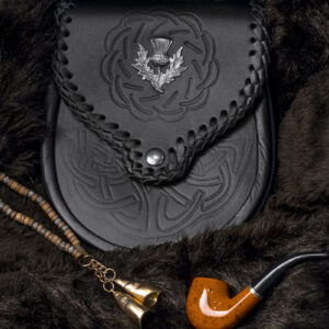 UMAM Traditional Scottish Full and Semi Dress Celtic Sporran in Real Leather and different furs - Kilt Sporran and Belt - Embossed Cover