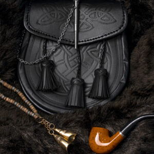 UMAM Traditional Scottish Full and Semi Dress Celtic Sporran in Real Leather and different furs - Kilt Sporran and Belt - Embossed Pin Lock