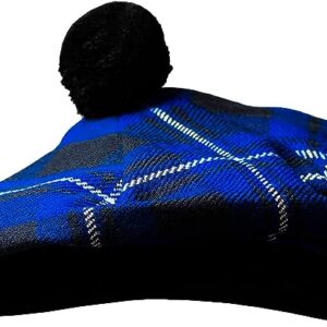 UMAM Scottish Traditional Tam o' Shatner Acrylic Wool Tammy Hat Flat Bonnet Kilt Many Tartans - Scottish Blue 056tcp