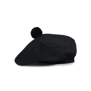 Scottish Traditional Tam o' Shatner Full Wool Tammy Hat Flat Bonnet Kilt Many Tartans - Black wool