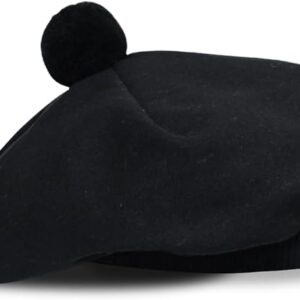 UMAM Scottish Traditional Tam o' Shatner Acrylic Wool Tammy Hat Flat Bonnet Kilt Many Tartans - Black