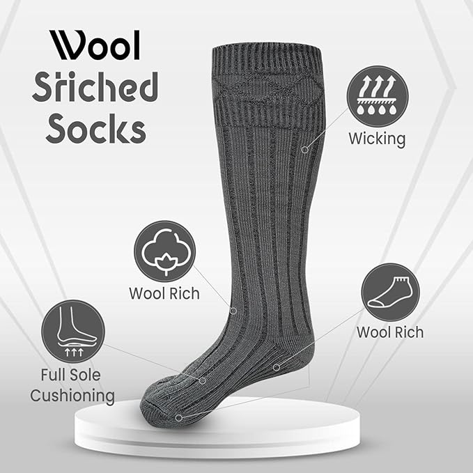 Scottish Highland Kilt Hose for Men, Ribbed Socks for USA Shoe Sizes, Wool Blend - Image 2