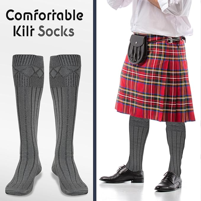 Scottish Highland Kilt Hose for Men, Ribbed Socks for USA Shoe Sizes, Wool Blend - Image 4