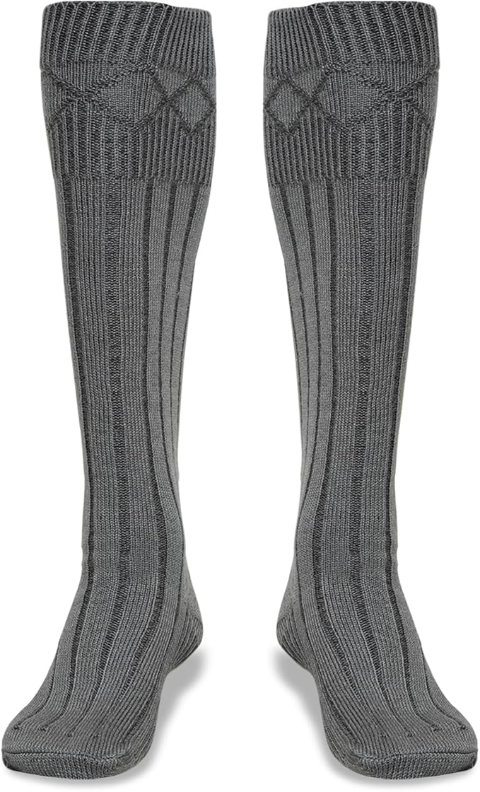 Scottish Highland Kilt Hose for Men, Ribbed Socks for USA Shoe Sizes, Wool Blend
