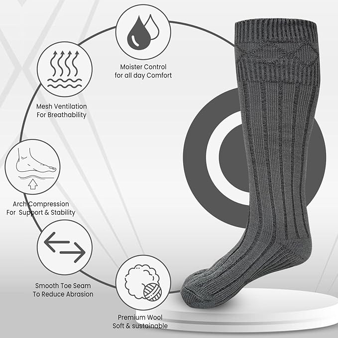 Scottish Highland Kilt Hose for Men, Ribbed Socks for USA Shoe Sizes, Wool Blend - Image 5