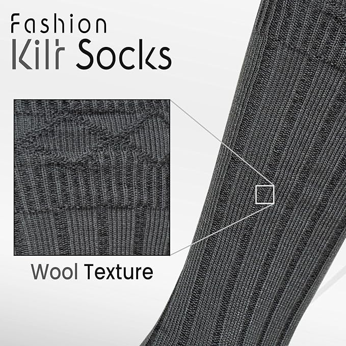 Scottish Highland Kilt Hose for Men, Ribbed Socks for USA Shoe Sizes, Wool Blend - Image 6